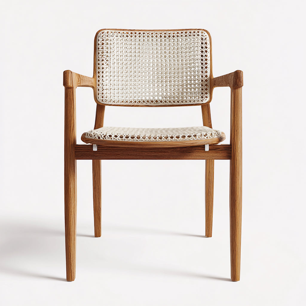 Sillas de jardín de madera y ratán 56x58x82 cm - Marrón-Beige - Estilo natural para exterior