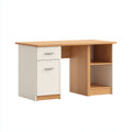 Mesas de oficina de madera 140x60x75 cm - Marrón-Blanco - Estilo moderno con puerta y cajón