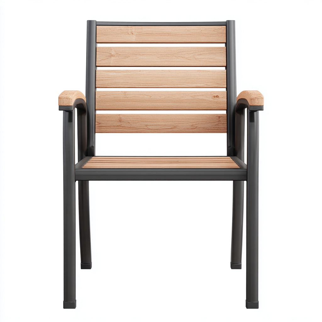 Sillas de jardín de madera y metal 58x56x86 cm - Marrón-Negro - Estilo moderno para exterior