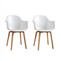 Sillas de jardín con reposabrazos de plástico y madera 58x55x80 cm - blanco-madera natural - juego de 2 con diseño moderno para exterior