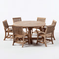 Conjuntos de comedor de jardín 150x150x75 cm - madera marrón con mesa redonda y 6 sillas - estilo natural para exterior