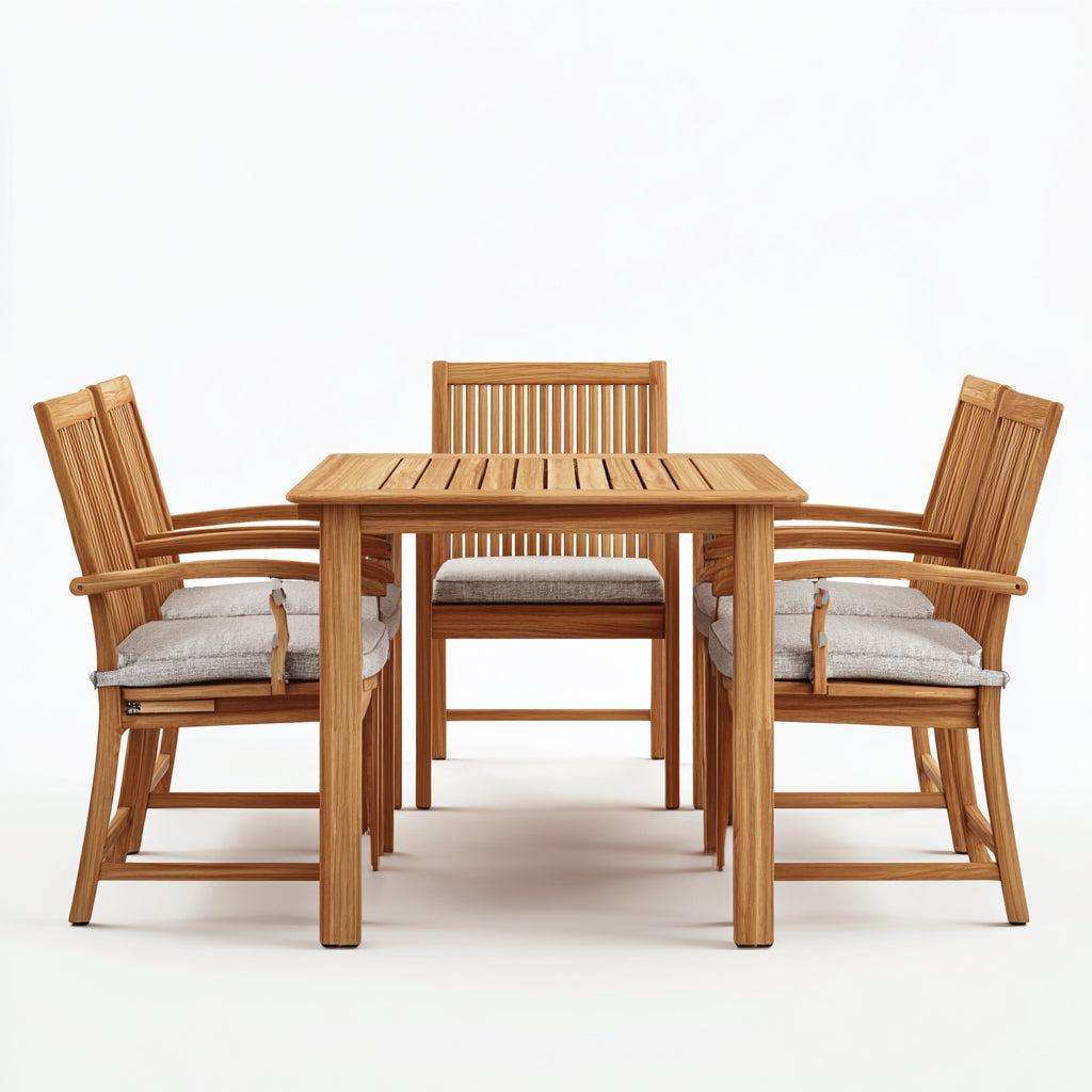 Conjuntos de comedor de jardín 120x80x75 cm - madera marrón con mesa rectangular y 5 sillas - estilo natural para exterior