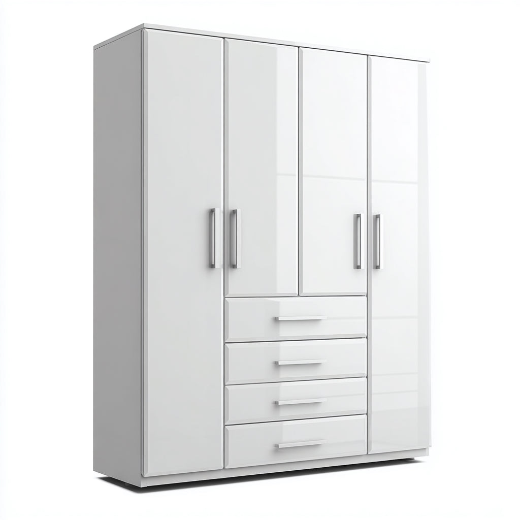 Armarios de madera 160x55x200 cm - Blanco - Diseño moderno con 4 puertas y cajones