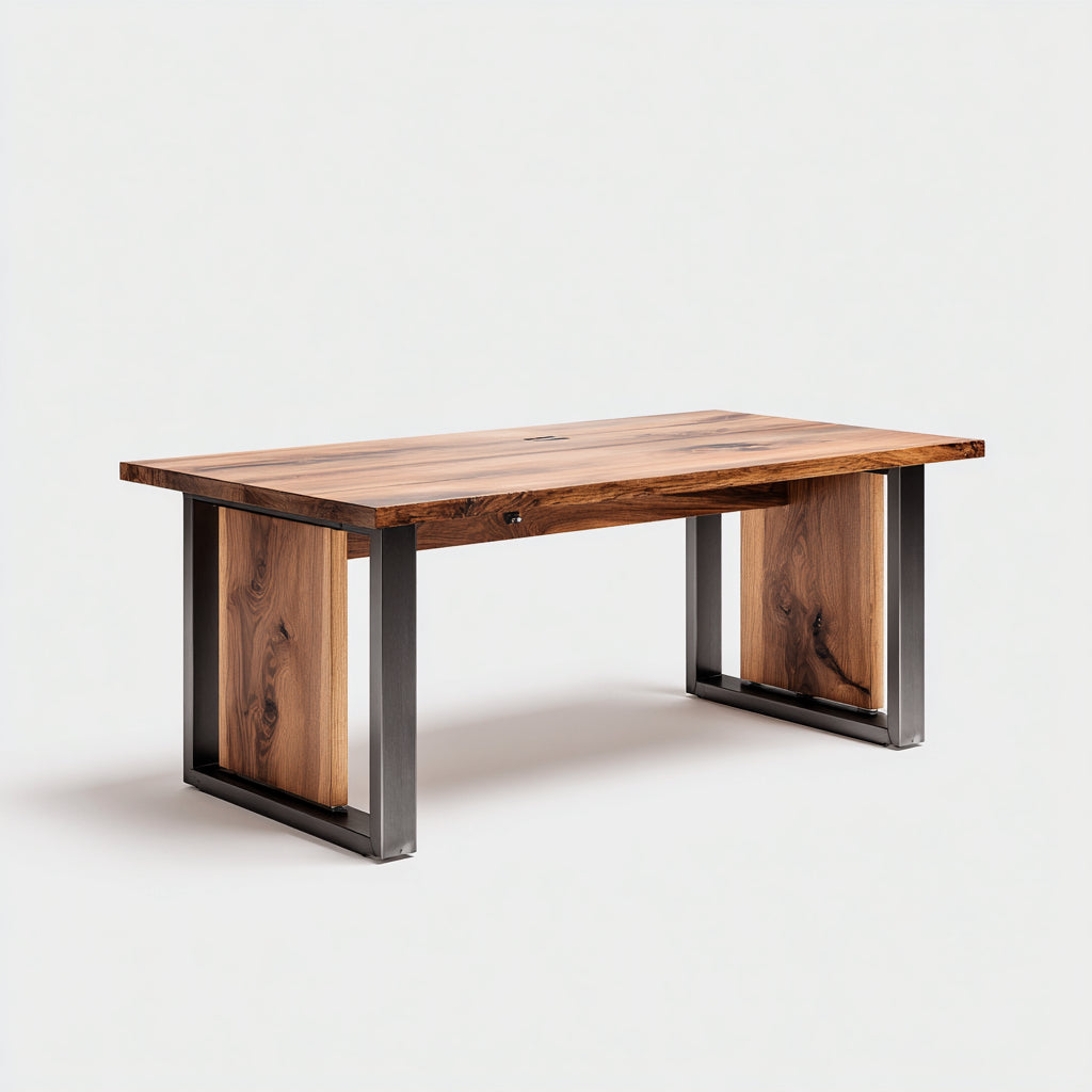 Mesas de oficina de madera y metal 180x80x75 cm - Marrón-Negro - Estilo industrial