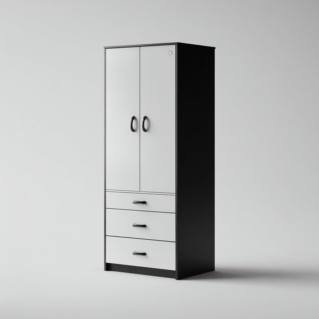 Armarios de madera 80x50x180 cm - Blanco-Negro - Diseño moderno con cajones
