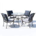 Conjunto de comedor de jardín 120x120x75 cm - metal gris-azul - estilo clásico con 4 sillas con cojines