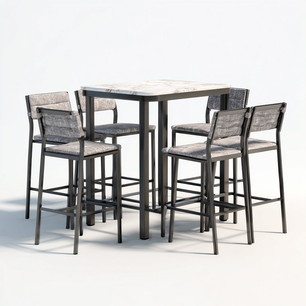 Conjuntos de comedor de jardín 90x90x105 cm - metal marrón con mesa alta y 4 sillas - diseño moderno para exterior