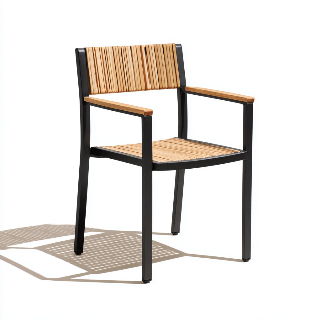 Sillas de jardín con reposabrazos de madera y metal 56x58x84 cm - madera natural-negro - diseño moderno para exterior