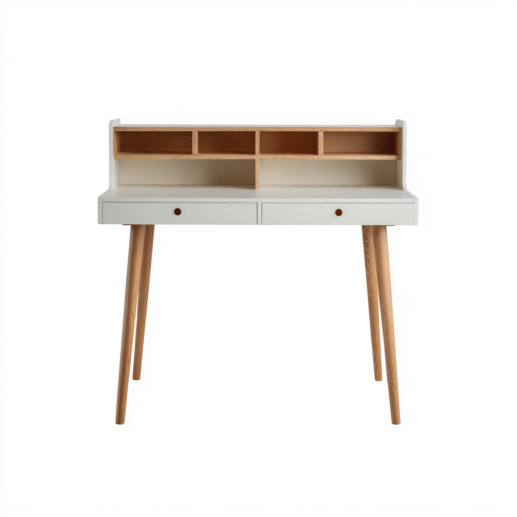 Mesa de oficina 120x60x75 cm - blanco-madera natural - diseño moderno con 2 cajones