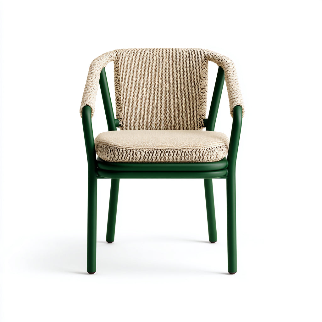 Sillas de jardín de metal y cuerda 58x56x80 cm - Verde-Beige - Estilo natural para exterior