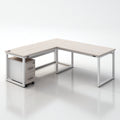 Mesas de oficina de madera y metal 180x160x75 cm beige-blanco - diseño en L con cajonera