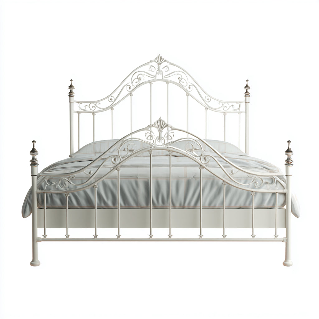 Camas dobles de metal 210x160x120 cm blanco - diseño clásico ornamental