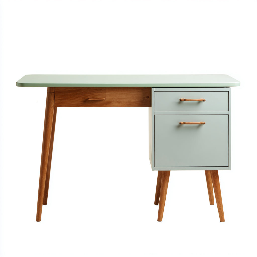 Mesas de oficina 120x55x78 cm - tablero verde claro con madera marrón - diseño nórdico para despacho