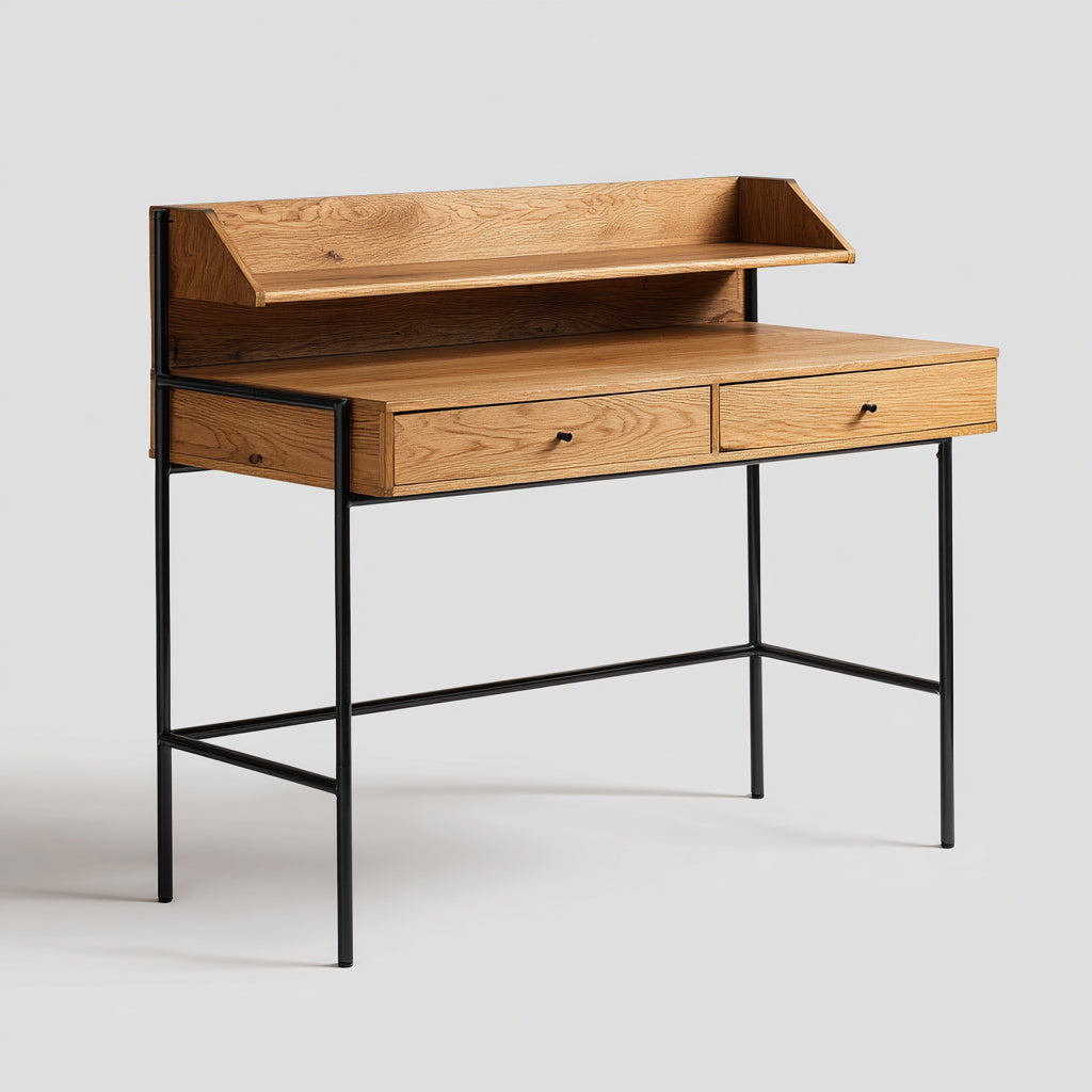 Mesas de oficina de madera y metal 120x60x95 cm marrón-negro - diseño industrial con cajones