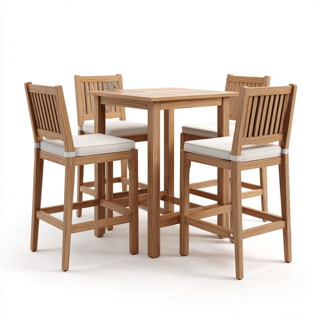 Conjuntos de comedor de jardín de madera 85x85x100 cm - Marrón-Beige - Estilo natural para exterior