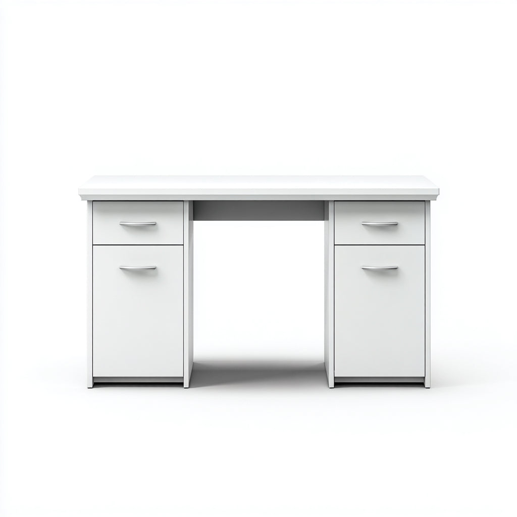 Mesas de oficina 140x60x75 cm - tablero blanco con cajones y puertas laterales - diseño moderno para despacho
