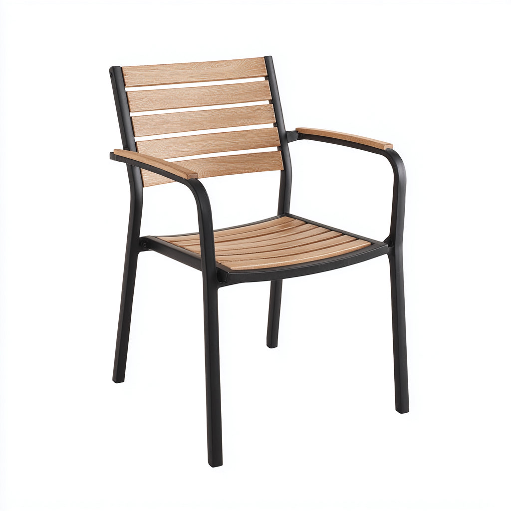 Sillas de jardín de madera y metal 58x56x84 cm - Marrón-Negro - Estilo moderno para exterior