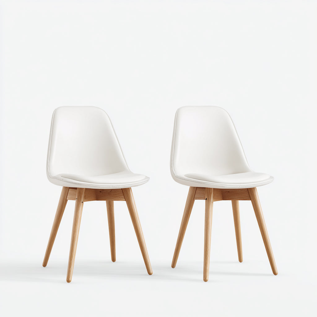 Sillas de jardín tapizada cuero sintético y madera 48x55x83 cm blanco y marrón - diseño nórdico moderno