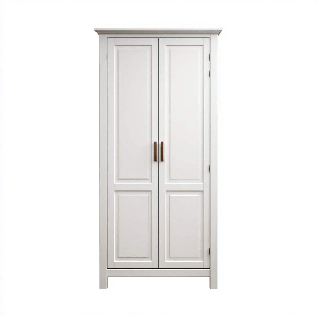 Armarios ropero 90x50x185 cm - madera blanca con tiradores marrones - estilo clásico para dormitorio