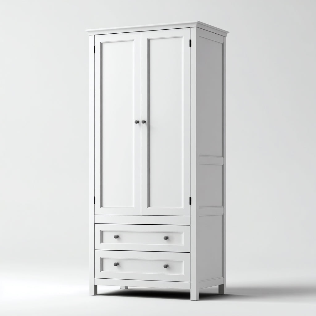 Armarios de madera 90x50x190 cm - Blanco - Estilo clásico con 2 cajones