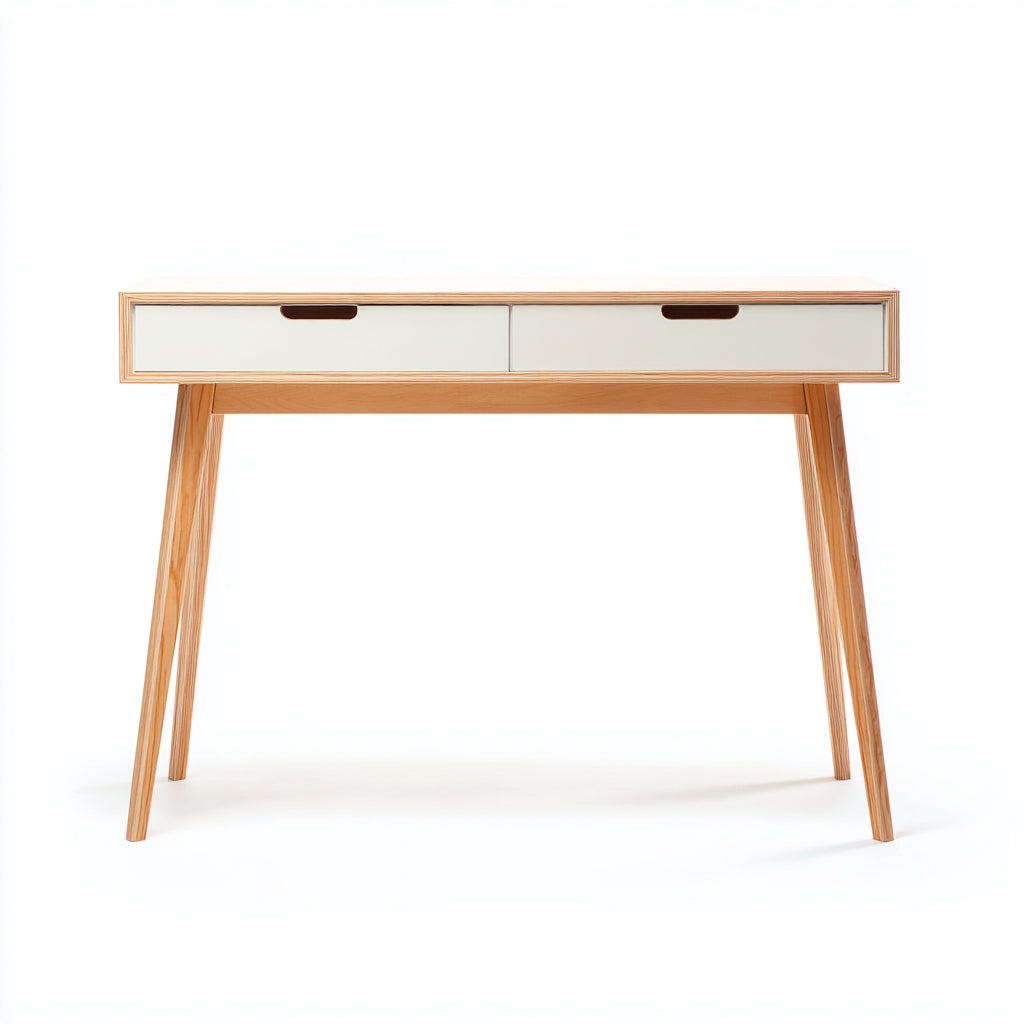 Mesas de oficina 115x55x78 cm - tablero blanco con estructura de madera marrón - diseño nórdico para despacho