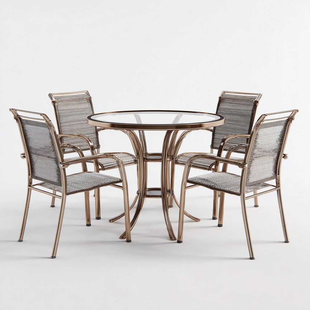 Conjuntos de comedor de jardín de metal y vidrio 90x90x75 cm marrón-gris - diseño clásico para exterior