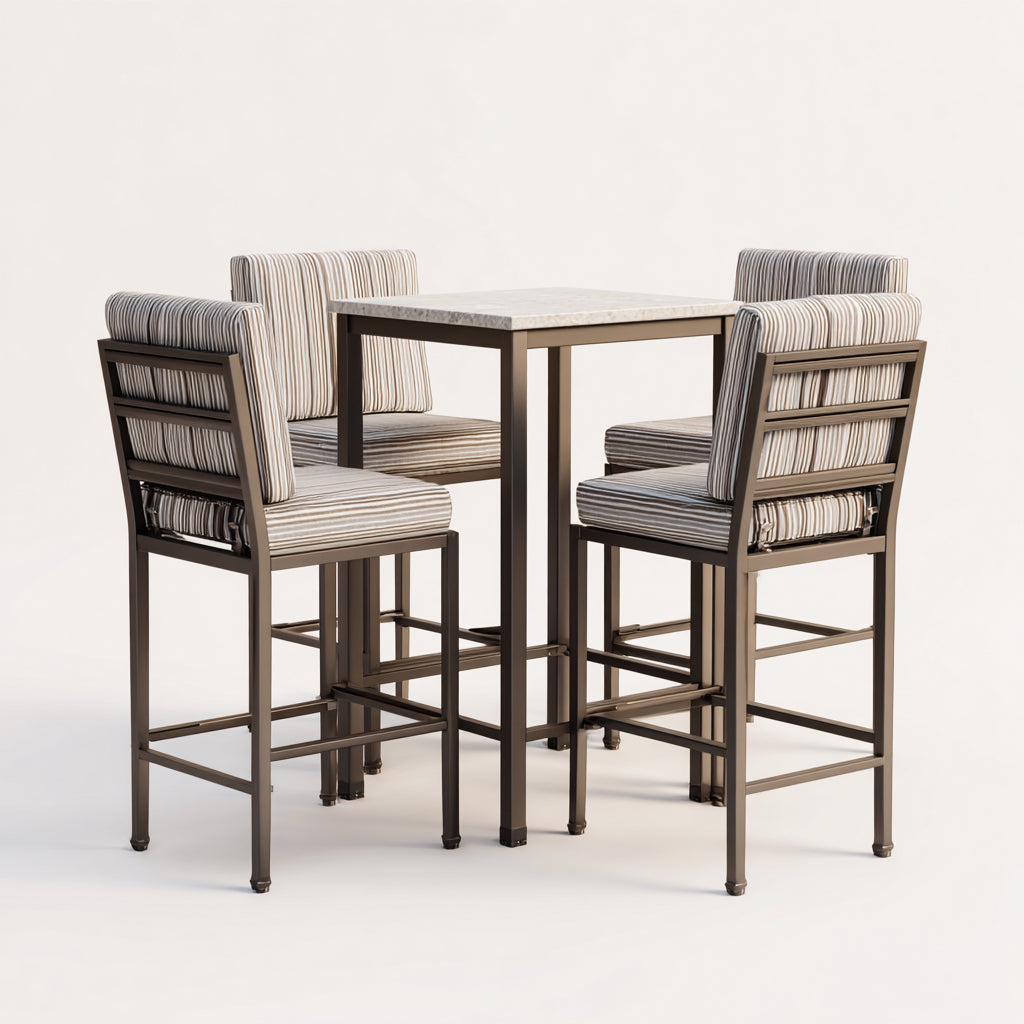 Conjuntos de comedor de jardín 90x90x105 cm - metal marrón con mesa alta y 4 sillas - diseño moderno para exterior
