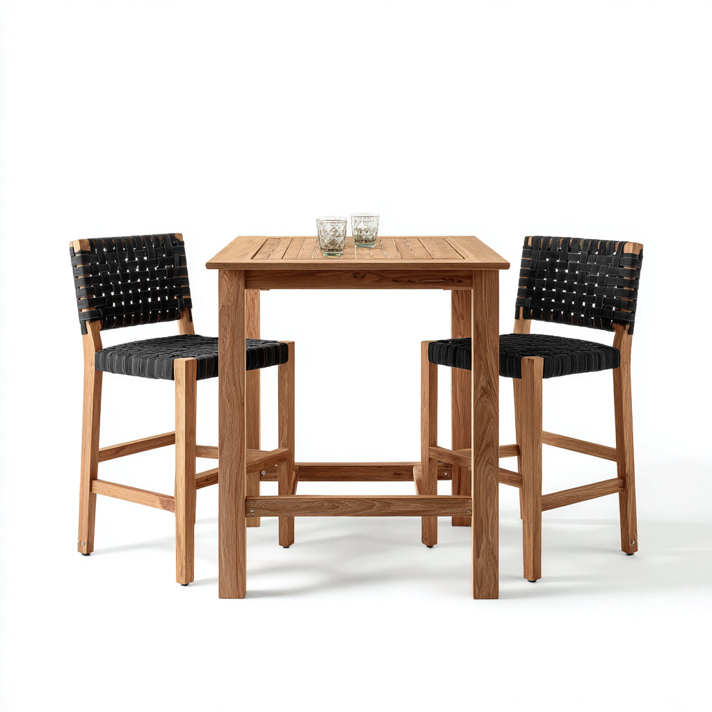 Conjuntos de comedor de jardín de madera y tejido 80x80x105 cm marrón-negro - diseño moderno para exterior