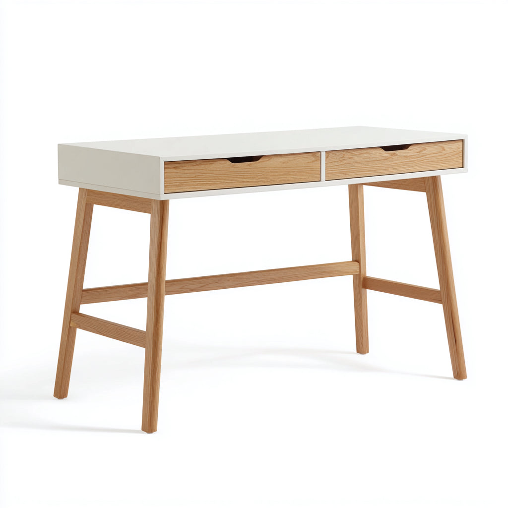 Mesas de oficina 120x55x76 cm - madera en blanco y marrón - diseño nórdico con cajones para despacho