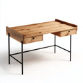 Mesas de oficina de madera y metal 130x60x78 cm - Marrón-Negro - Estilo industrial con 2 cajones