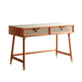 Mesas de oficina 110x55x78 cm - madera marrón con cajones de ratán - diseño natural para despacho