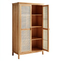 Armarios auxiliar 100x45x180 cm - madera marrón con puertas de ratán - estilo natural para dormitorio