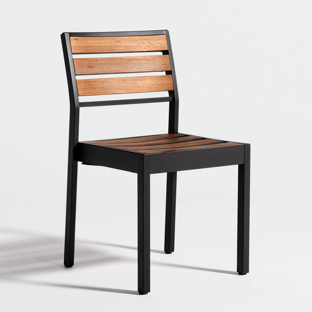 Sillas de jardín de madera y metal 45x52x84 cm - Marrón-Negro - Estilo moderno para exterior