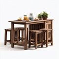 Conjunto de comedor de jardín 150x90x75 cm - madera natural - estilo rústico con 4 taburetes