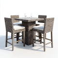 Conjuntos de comedor de jardín 90x90x105 cm - ratán marrón con mesa alta y 4 sillas - estilo natural para exterior