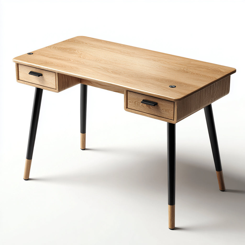 Mesas de oficina 120x60x76 cm - tablero de madera marrón con patas negras - diseño moderno para despacho