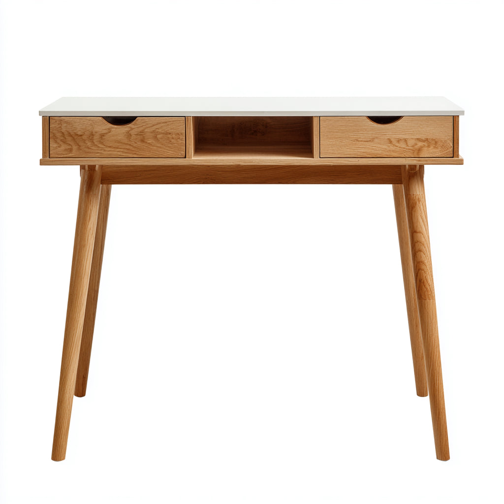 Mesa de oficina 120x60x75 cm - blanco-madera natural - estilo moderno con 2 cajones