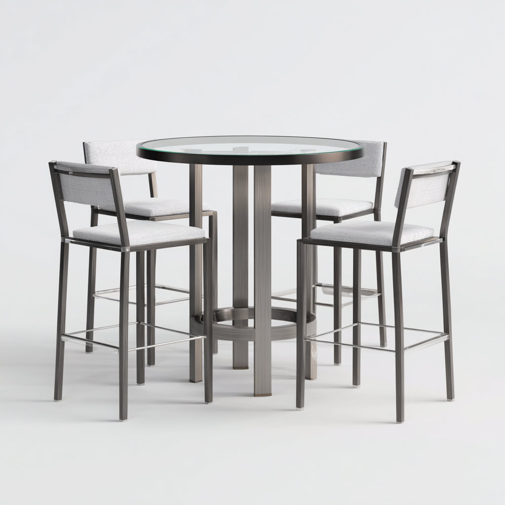 Conjuntos de comedor de jardín de metal y vidrio 85x85x100 cm - Gris-Transparente - Estilo moderno para exterior