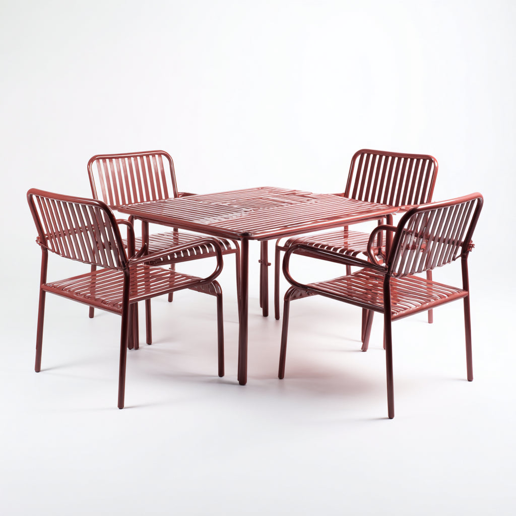 Conjuntos de comedor de jardín de metal 120x80x75 cm rojo - diseño moderno para exterior