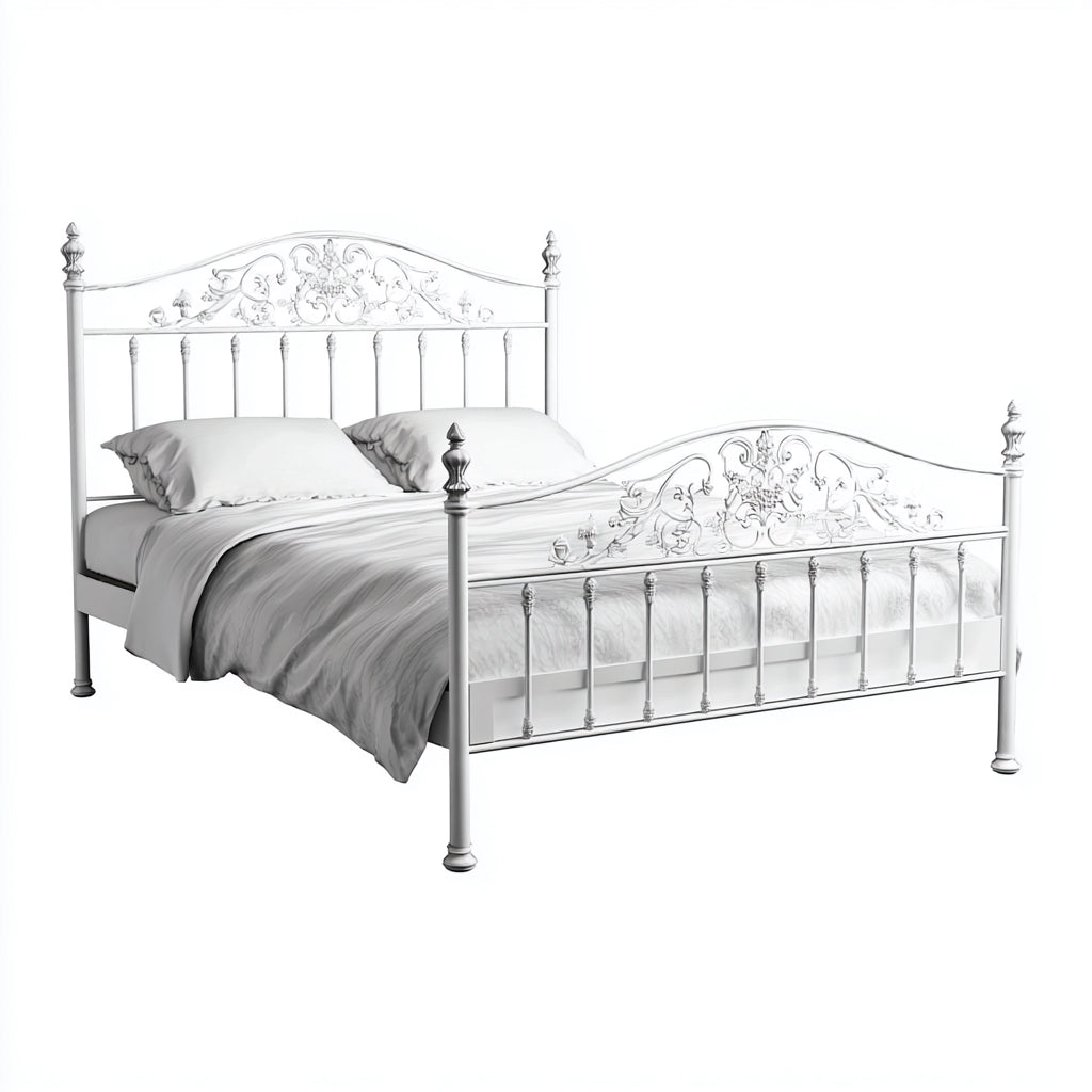 Camas dobles de metal 160x200 cm - Blanco - Estilo clásico decorativo
