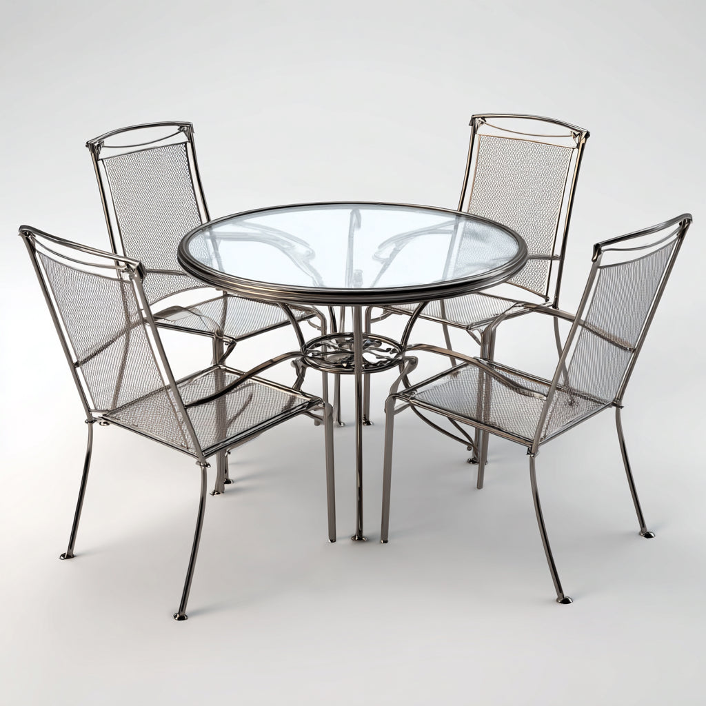 Conjuntos de comedor de jardín de metal y vidrio 90x90x75 cm - Gris-Transparente - Estilo moderno para exterior