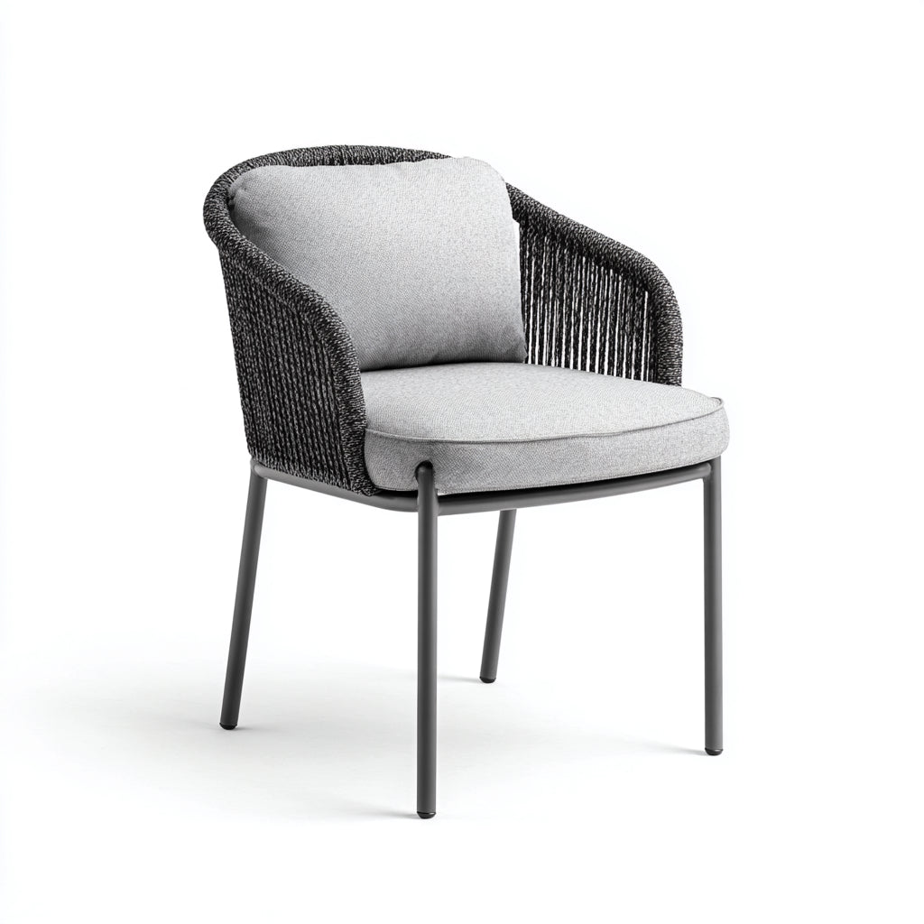 Sillas de jardín con reposabrazos de cuerda y metal 60x58x78 cm - gris oscuro-gris claro - diseño moderno para exterior