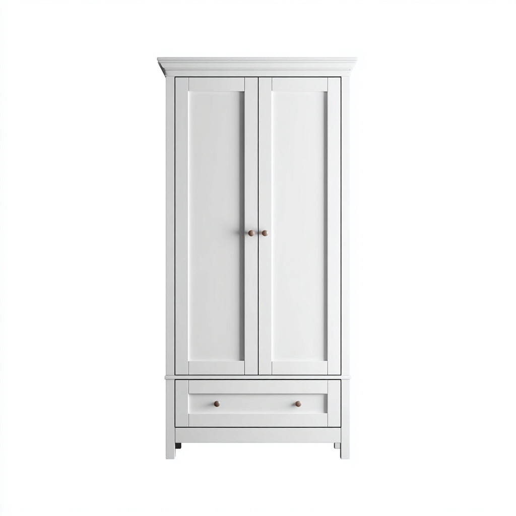 Armarios ropero 85x50x180 cm - madera blanca con cajón inferior - estilo clásico para dormitorio