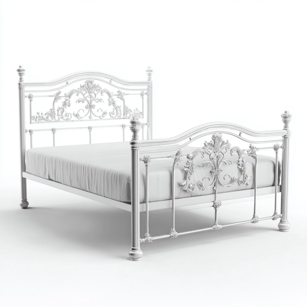 Cama doble metálica 200x180x120 cm - blanco - estilo clásico para dormitorio