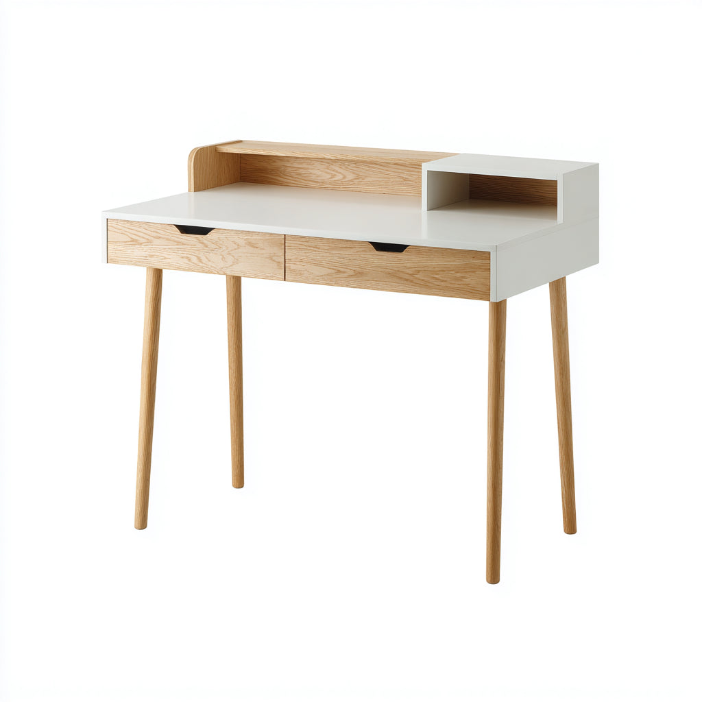 Mesas de oficina de madera 110x55x90 cm blanco-beige - diseño nórdico con cajones