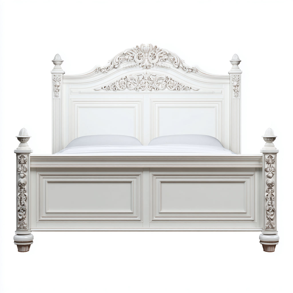 Camas dobles de madera 160x200 cm - Blanco - Estilo clásico ornamentado