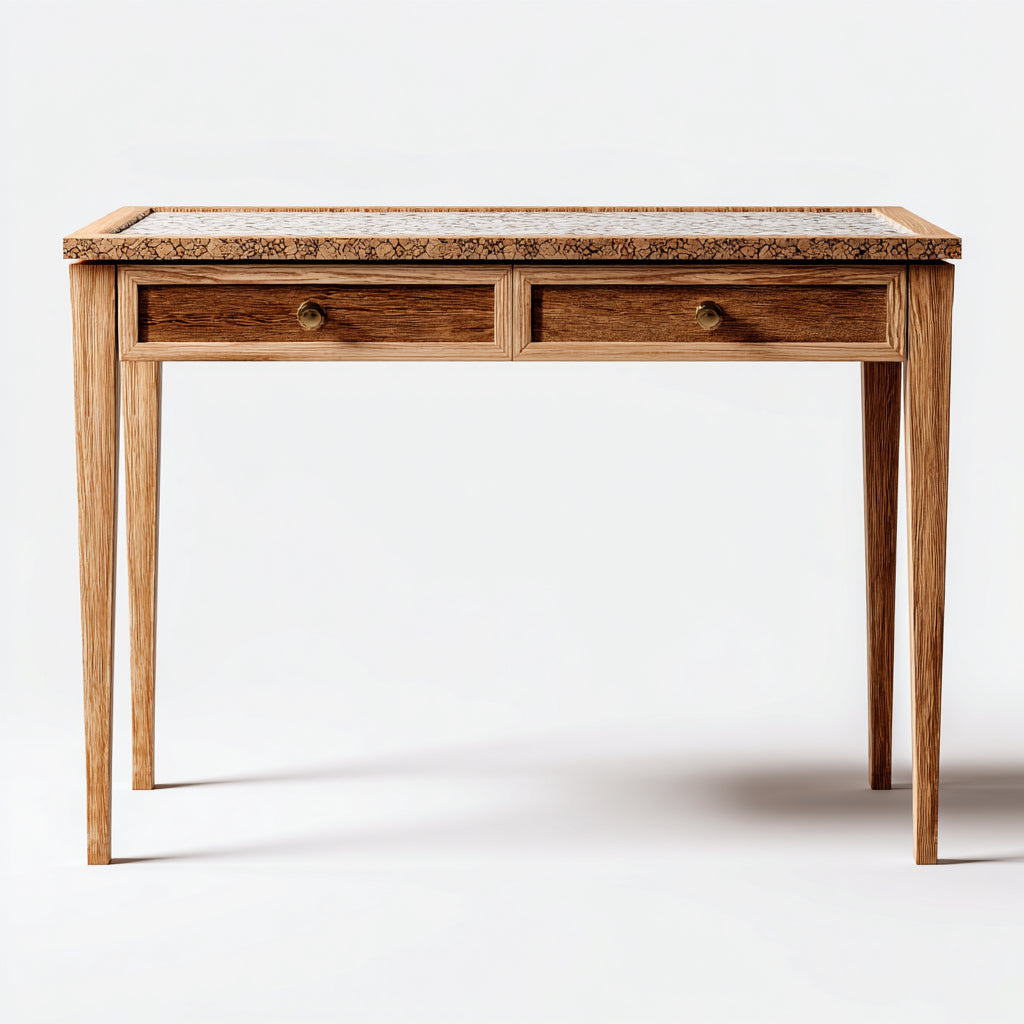 Mesas de oficina 115x55x78 cm - madera marrón con tablero decorativo y 2 cajones - estilo clásico para despacho