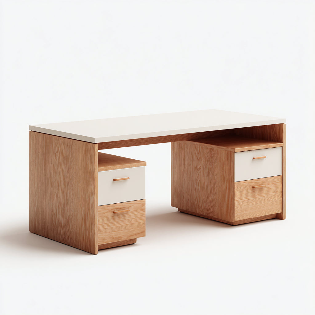Mesas de oficina de madera 160x70x76 cm - Marrón-Blanco - Estilo moderno con 4 cajones
