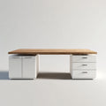 Mesas de oficina de madera 200x80x75 cm blanco-marrón - diseño moderno con cajones y puertas