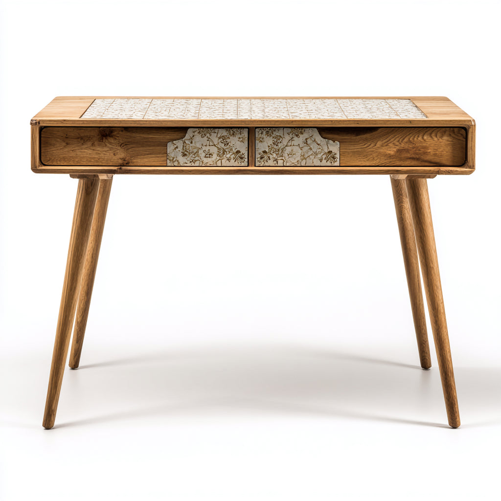 Mesa de oficina 120x60x75 cm - madera natural - estilo rústico moderno con 2 cajones